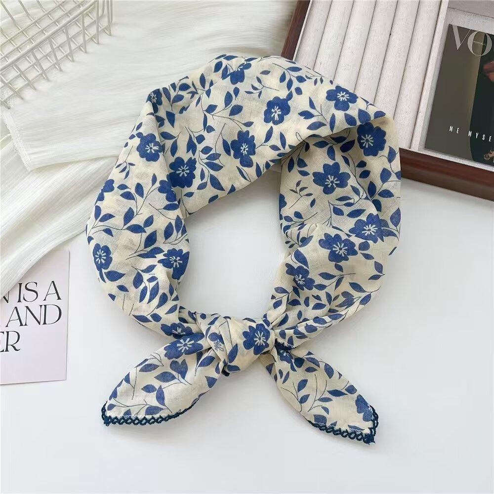 70 Printed Small Square Scarf Women'S Cotton And Linen Red Retro Silk Scarf Literary Small Fresh Triangular Decorative Scarf