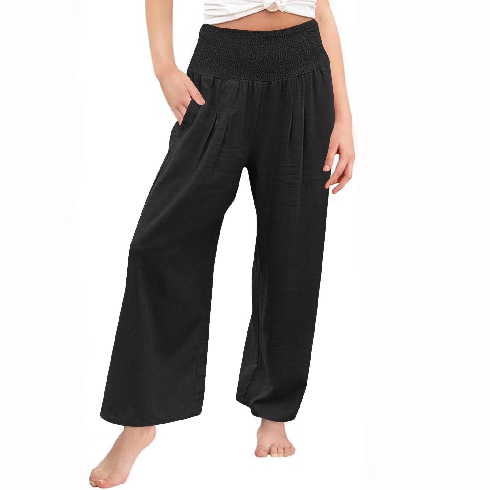 Kids  Summer Wide Leg Pants - Loose Fit Linen Cotton Casual Trousers 110 чёрный