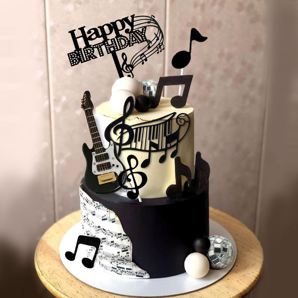 Rock Music Cake Topper Guitar Cake Toppers Music Notes Balls Cake Decorations for Musician Birthday Party Rock Theme Party