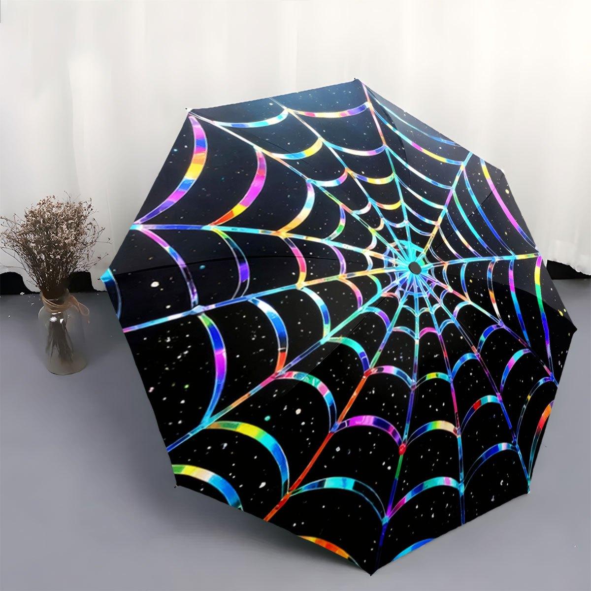 

1pc Colorful Spiderweb Pattern Umbrella | Portable Collapsible Design, Iron and Plastic Construction, Automatic Opening, Ideal Iron&8K