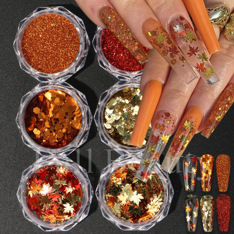 Nail Art Sequins Ins Autumn Thanksgiving Maillard Color Fantasy Maple Leaf Sequins Glitter Set