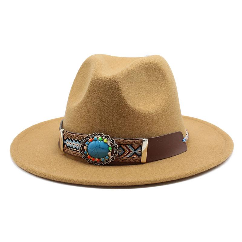 Ethnic Style Flat-Brimmed Big-Eave Hat Straight-Brimmed Jazz Hat Woolen Top Hat