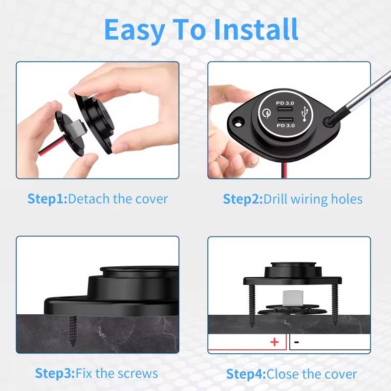 12V Quick Charge 3.0 Dual USB C Charger Power Socket Adapter Fast Charging Panel Wall Mount Outlet for Motorbike Car Boat Camper