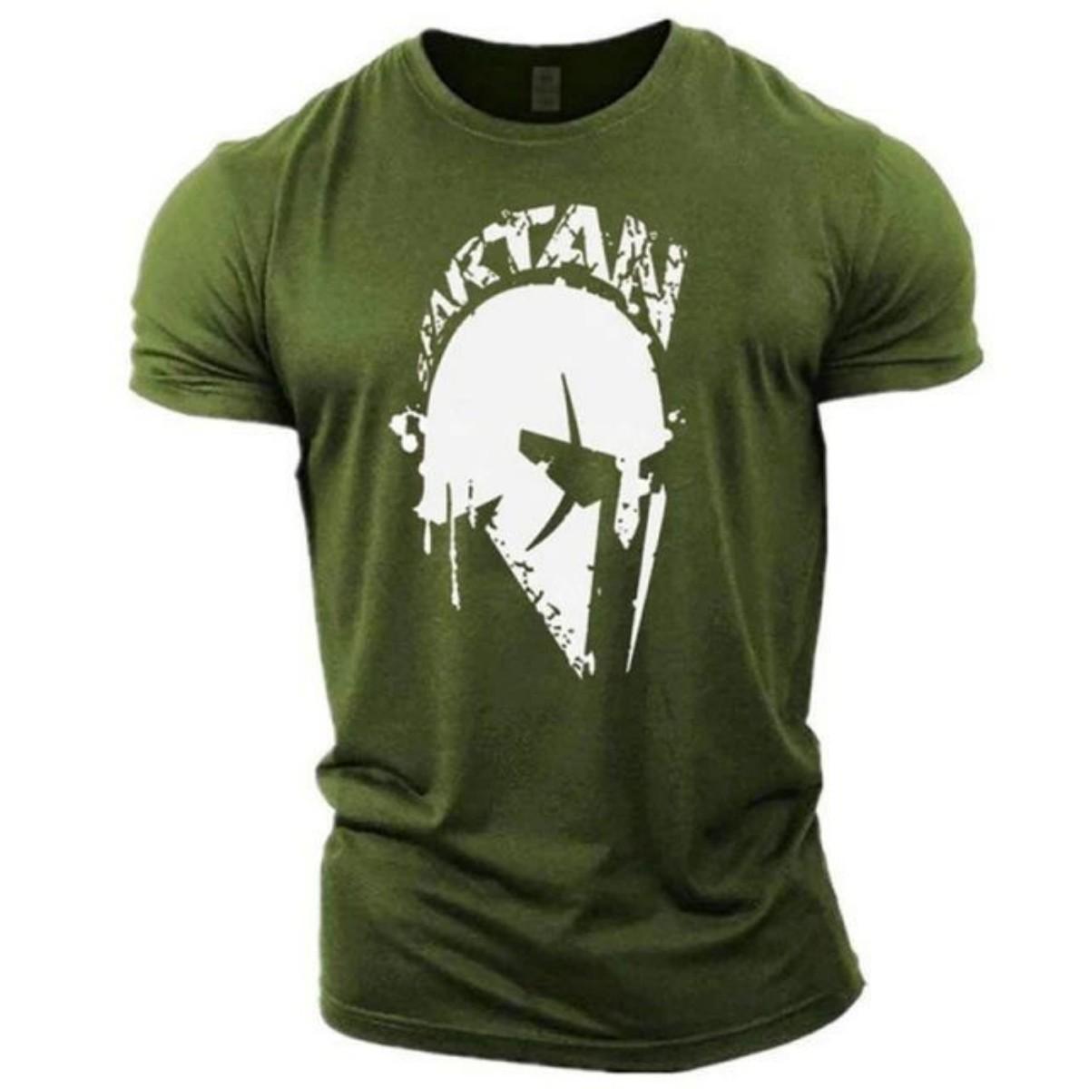 

New men s comfortable and breathable round neck T-shirt Spartan Warrior print pattern suitable for summer outdoor casual wear S