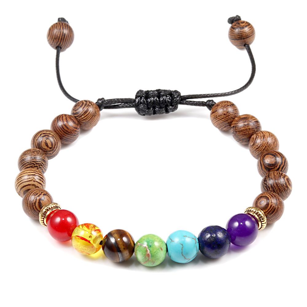 Siebenfarbiges Vulkanstein & Tigerauge Perlenarmband: Verstellbar Handgefertigt Herrenstil