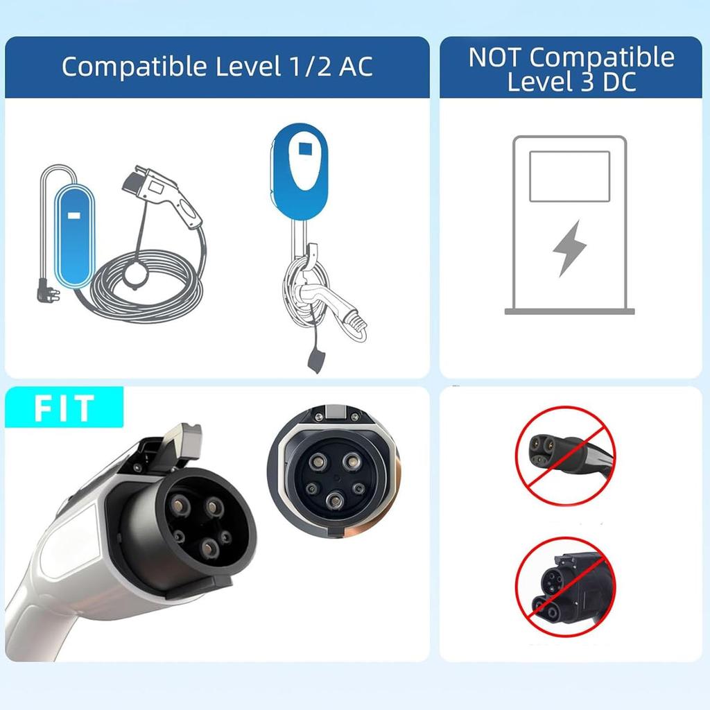 Akozon J1772 EV Charging Car Charger Extension Flexible 16 Feet for Multiple EV Models Cable, Cable,
