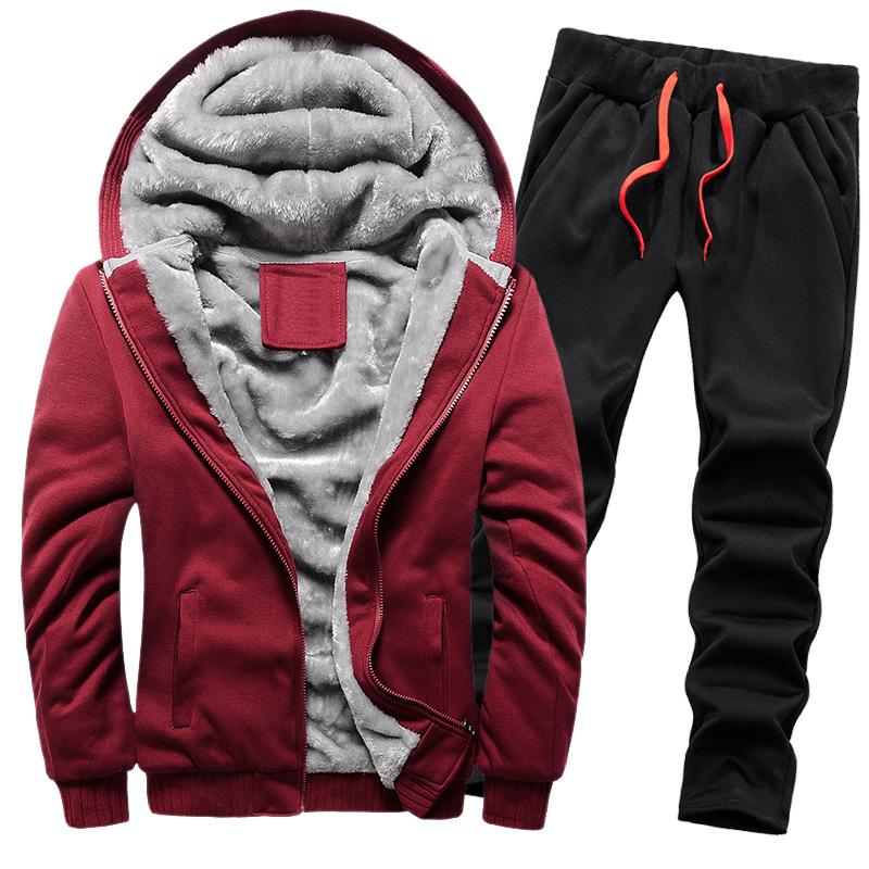 Velvet Sweater Suit Men's Thickened Warm Cardigan Autumn Winter Sports Hooded Men