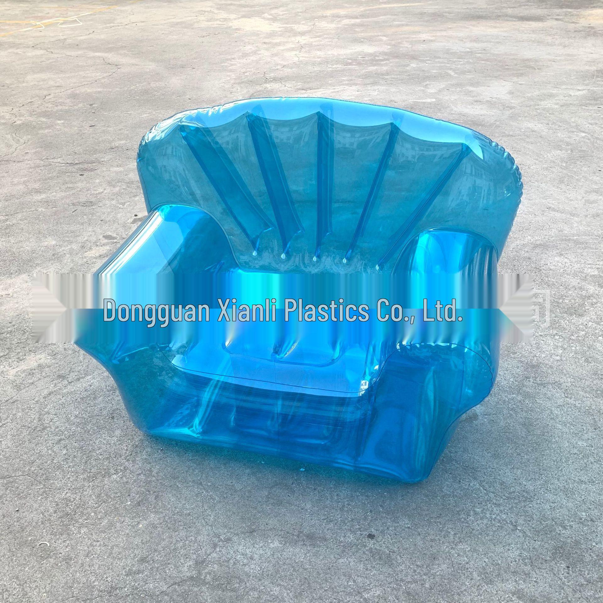 Transparent Blue Inflatable PVC Sofa for Indoor/Outdoor Camping & Photography 110x85x70cm