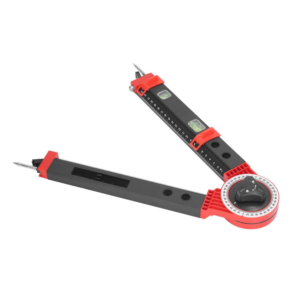 Miter Saw Protractor Metal Angle Measurement Finder Gauge Cutting Guide Tool with Bubble Level Black Red