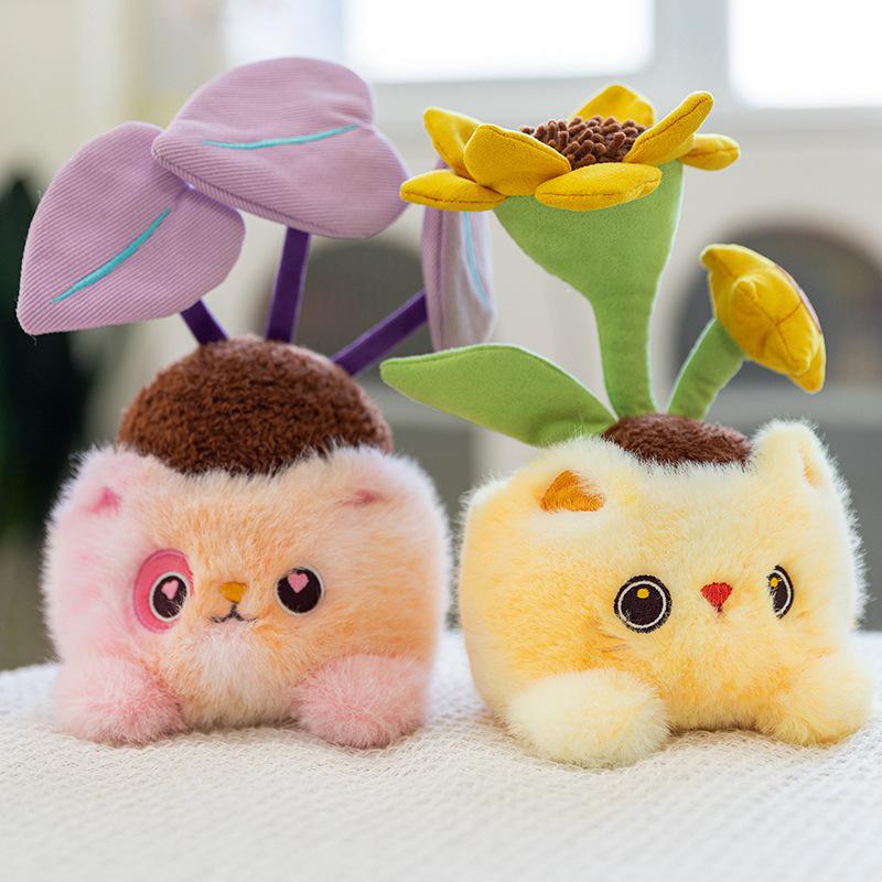 Cat Potted Plant Plush Toy - Cute Cartoon Green Ornament for Home, Office, or Children's Room Gift
