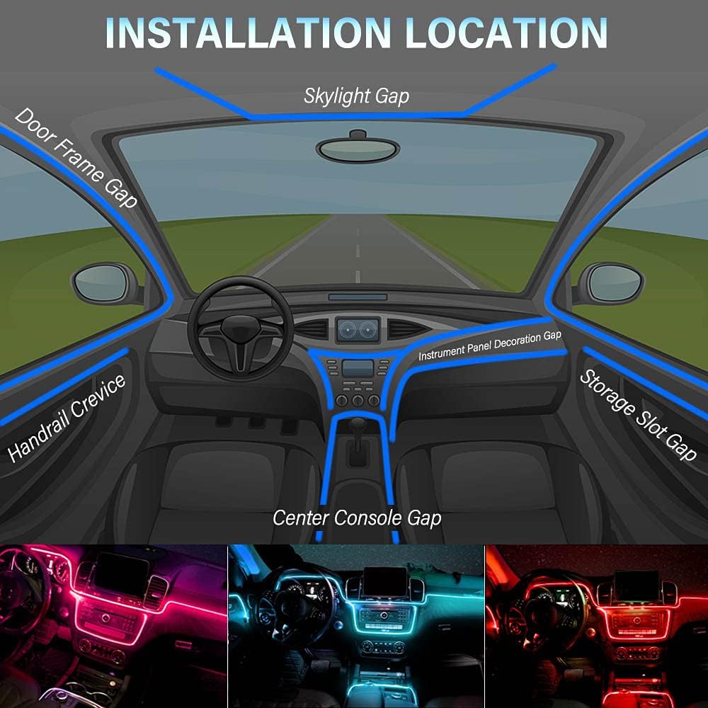 MAODANER Car LED Interior Strip Light, 16 Million Colors 5 In 1 With 236 Inches Fiber Optic, Multicolor RGB Sound Active Automobile Atmosphere