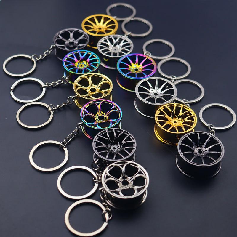 Metal Keychain Modified Car Wheel Hub Circular Shape Wheel Key Chain Auto Decoration Key Ring Pendant Car Styling Accessories