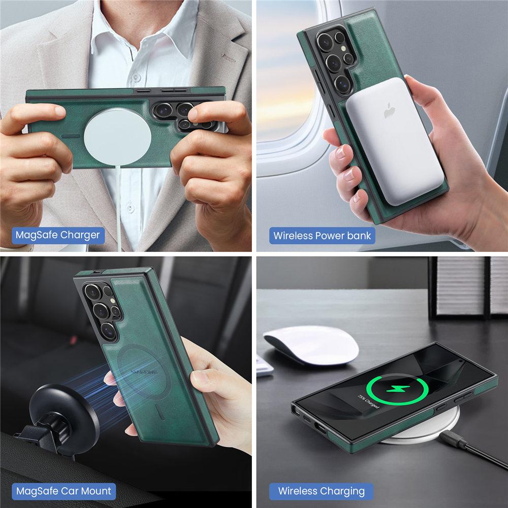 2 in 1 Magnetisch Für Magsafe Kabelloses Laden Kartenfach Lederhülle Für Samsung Galaxy S24 S23 Ultra S24 Plus Brieftaschenhülle