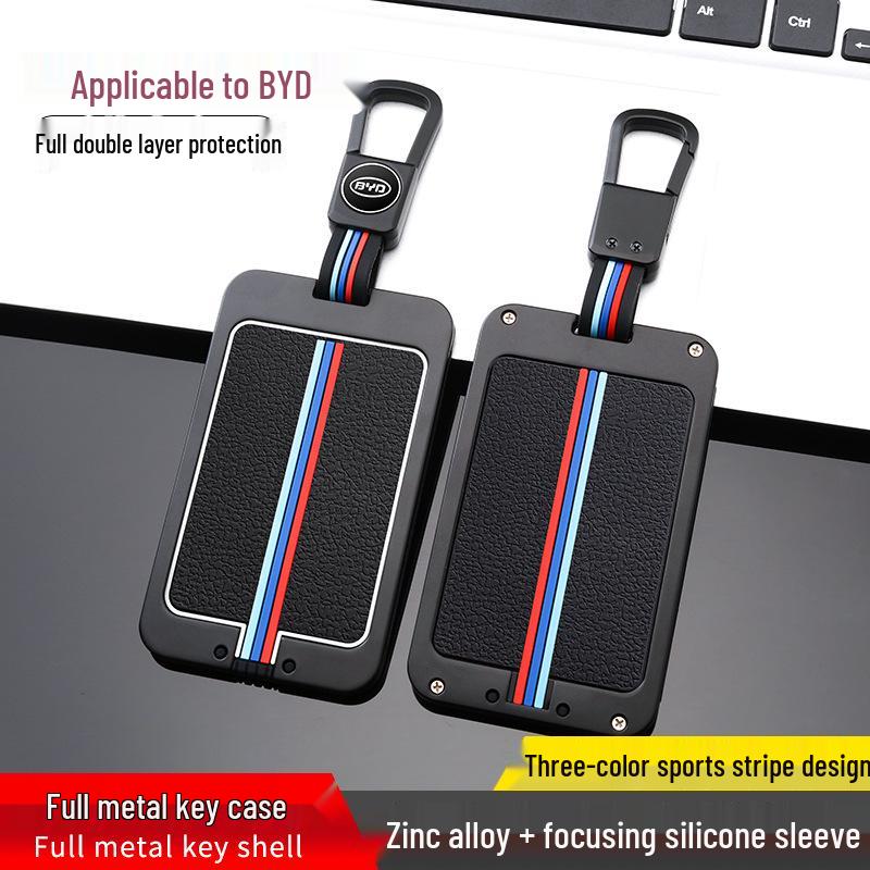 BYD Autoschlüsselhülle für Song Pro, Han DM und Qin - Hochwertige Metallschnalle mit Kohlefaser-Muster