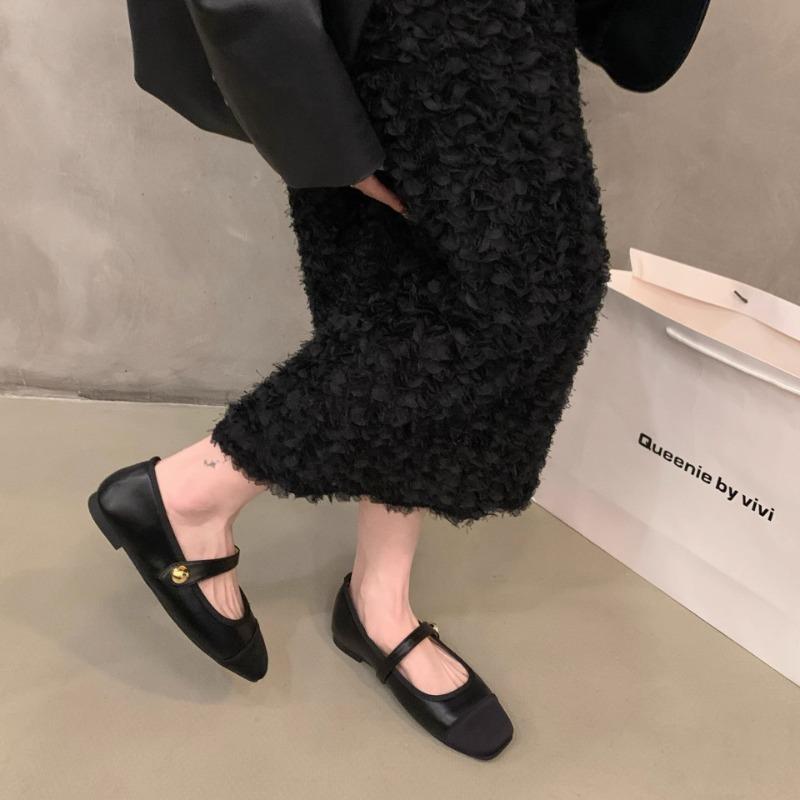 Flat-bottomed square-headed Mary Jane single shoes women's shoes new summer soft-soled beanie ladyshoes