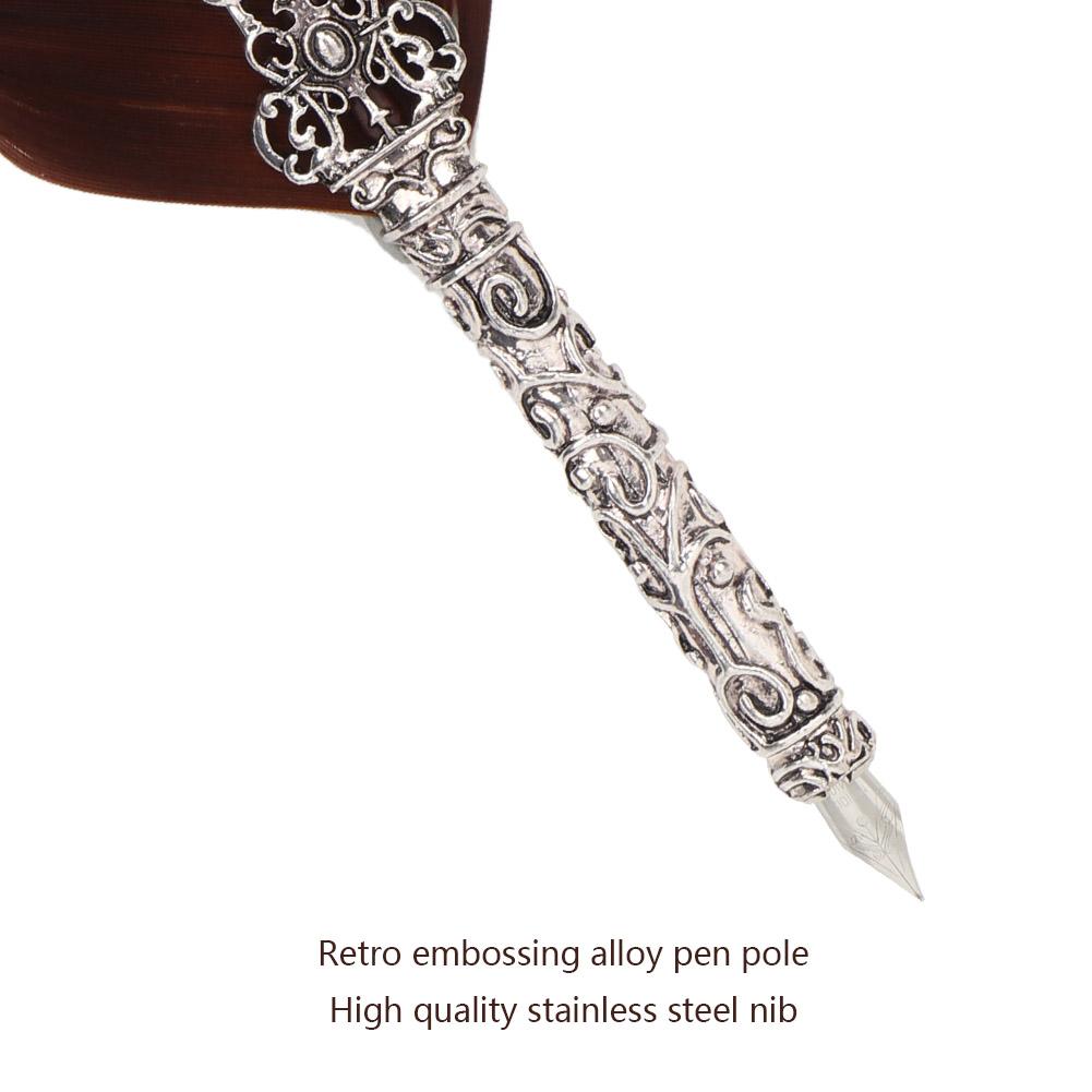 Vintage Feather Dip Pen Writing Calligraphy Quill Pen Set in Gift Box (Brown)