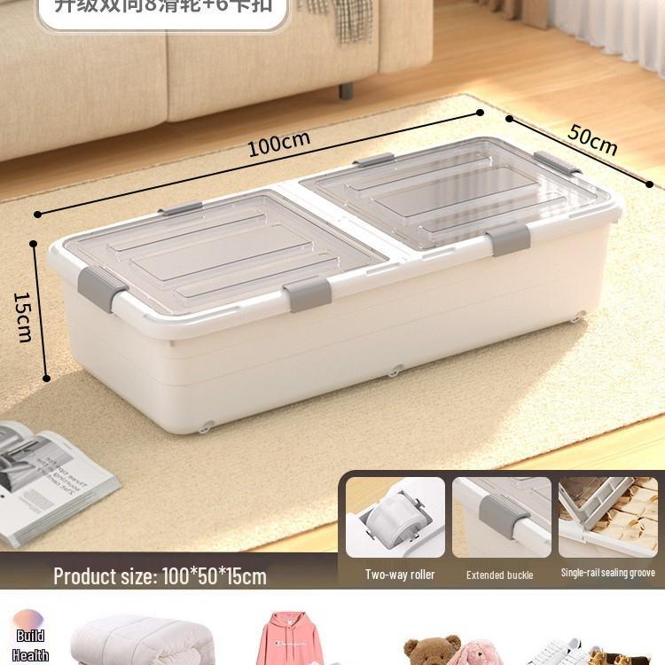 Transparent Underbed Storage Box with Wheels for Clothes and Quilts