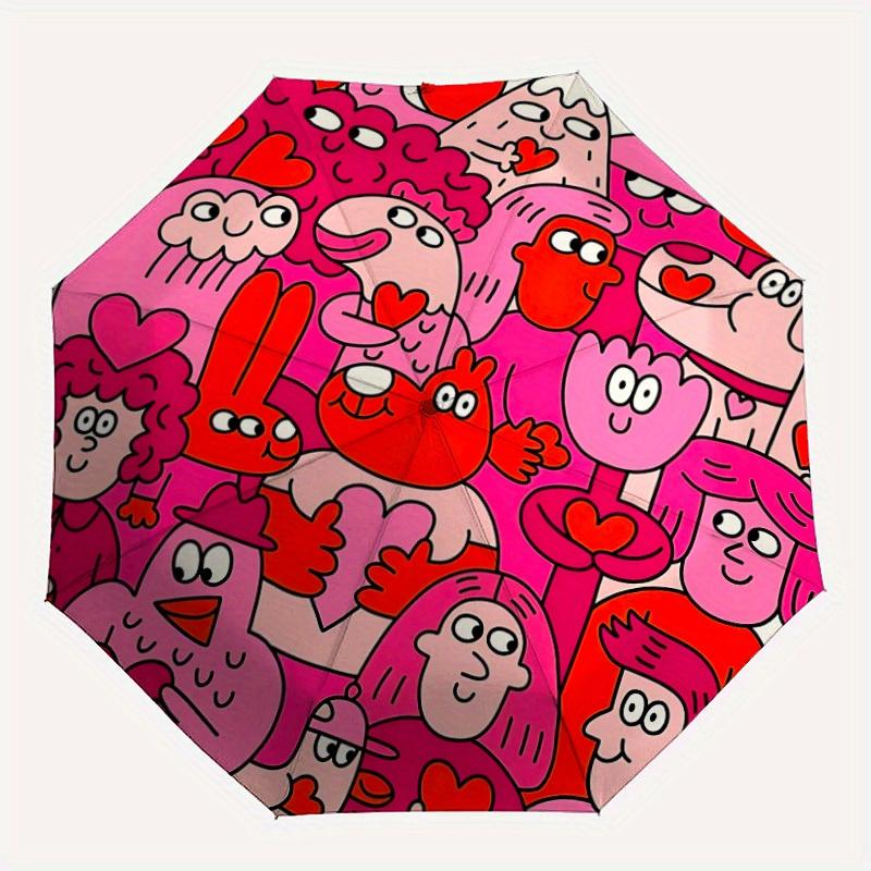 

1pc Love Hearts Automatic Folding Umbrella, Portable & Foldable Design with 8 Ribs, Casual Outdoor Accessory yy250729101
