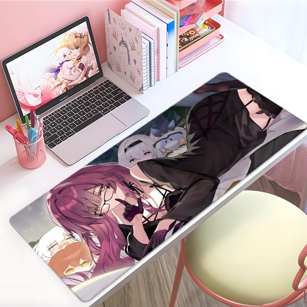 Gaming Mouse PadDesk MatAntislip BaseStitched EdgesPurple Hair Anime Girl Collage Print Keyboard Pad for Gamer Home Office