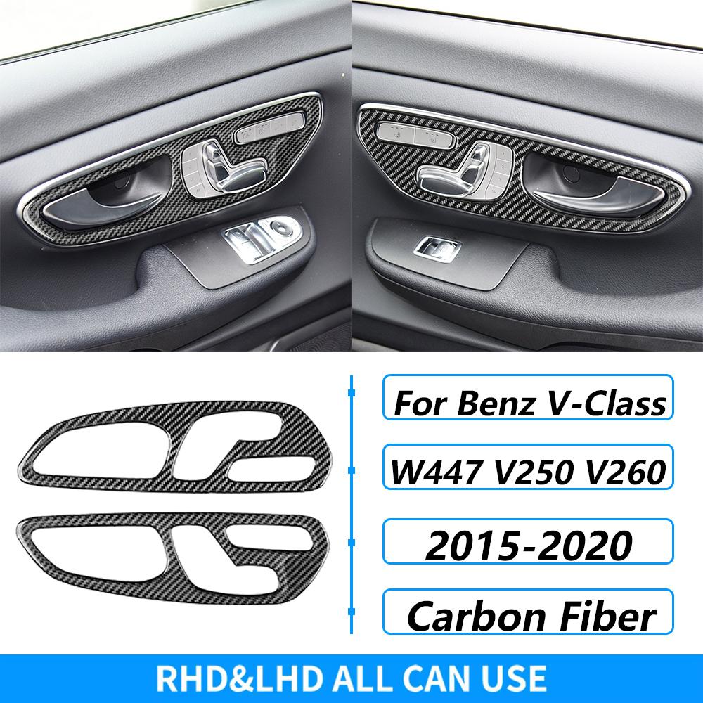 For Mercedes-Benz V-Class W447 V250 V260 2015-2020 Carbon Fiber Multimedia Door Window Lift Trim Set Car Accessories Sticker