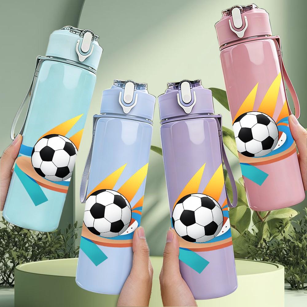 1PC Flame Soccer Ball Graphic 750ml Color Plastic Sports Water Bottle Leakproof Flip Straw Lid Suitable for Sports Office Home Use