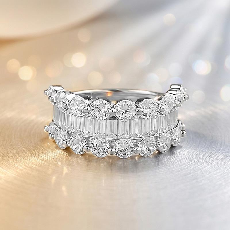 

Luoxi Temple Jewelry: 2026 Classic Half-Circle Three-Row Diamond Ring, S925 Sterling Silver for Women Size 6