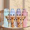 1PC Cute Giraffe Head Portrait 750ml Color Plastic Sports Water Bottle Leakproof Flip Straw Lid For Sports Office Home Use