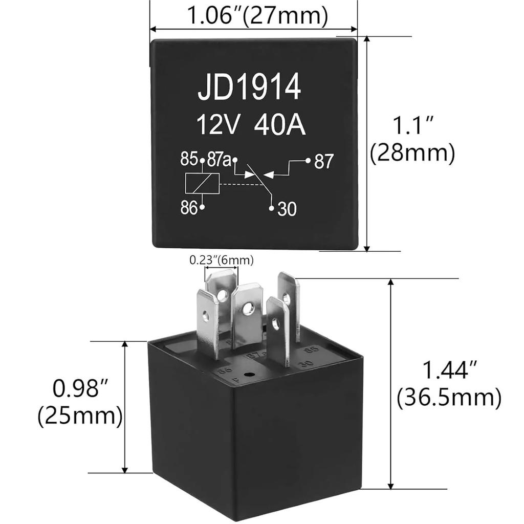4Pin 5Pin JD1914 Car Relay 12V 24V 40A SPDT Car Switch and Starter Waterproof Relay for Boat Tractor Truck Motorcycle(5P 12V 40A)