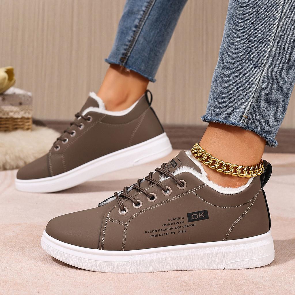 Women's Flat Casual Warm Lace-Up Cotton Shoes for Winter Indoor and Outdoor Wear