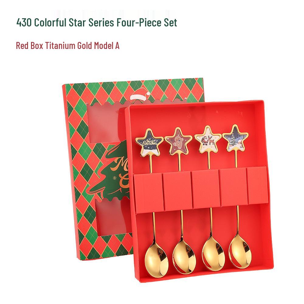 Christmas Cartoon Stainless Steel Spoon & Fork Set – Festive Cutlery with Gift Box