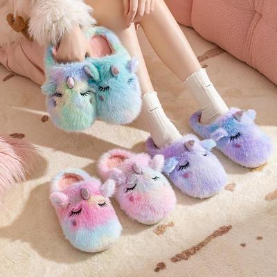 Unicorn Ice Cream Plush Slippers for Women – Cozy Indoor Cotton Slippers for Autumn and Winter