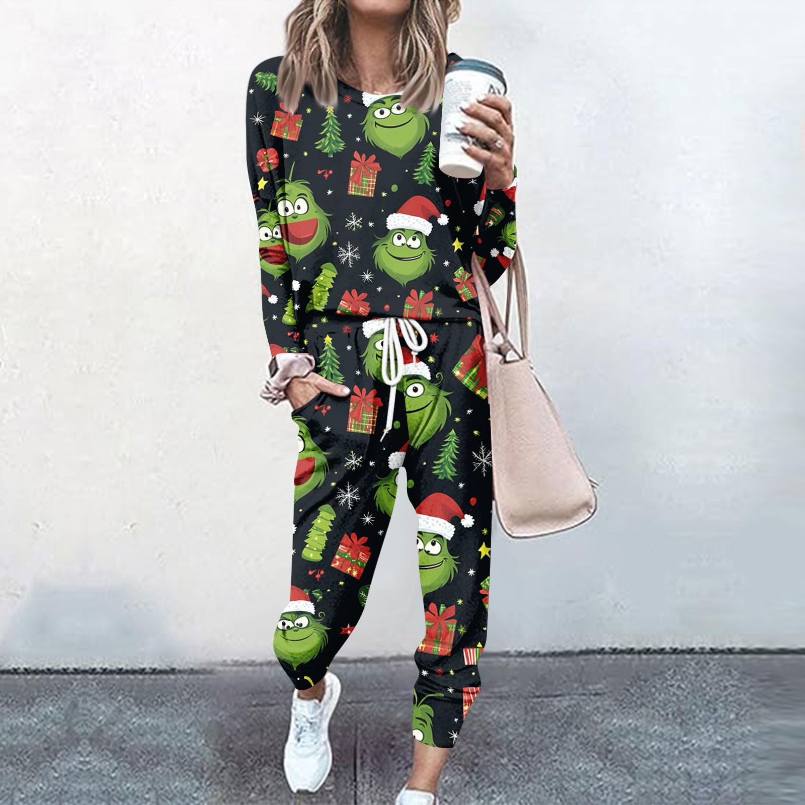 

Наборы для женщин, комплекты из 2 предметов, рубашки с длинными рукавами и круглым вырезом, спортивные штаны на шнурке, карманные комплекты M зелёный