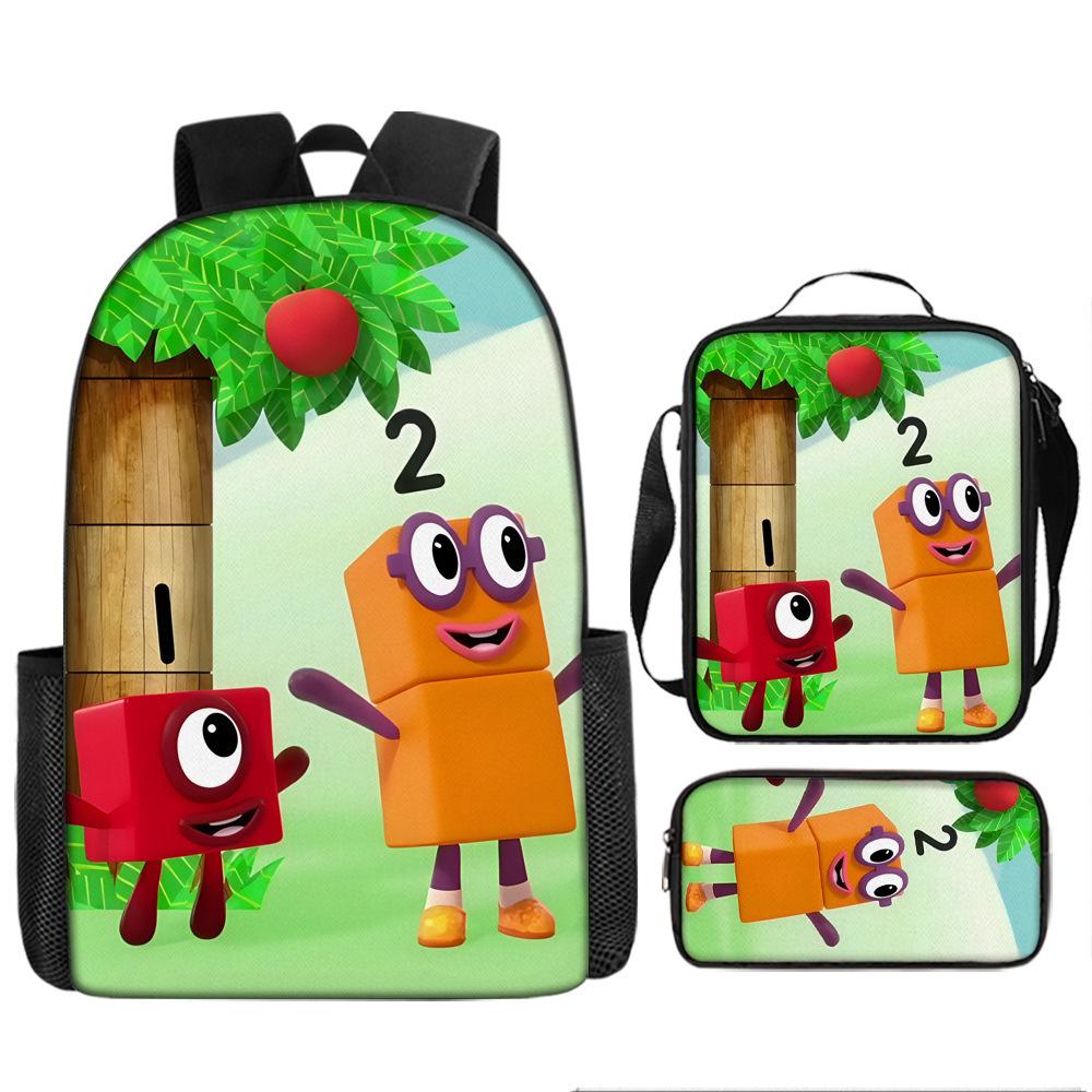 Digital Building Block Numberblocks School Bag Large Capacity Polyester Backpack Satchel Bag Pencil Bag Backpack Three-Piece Set