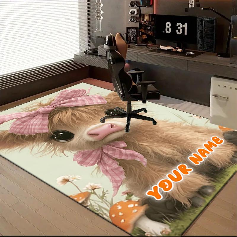 1PC Custom Name Baby Cow In Garden Theme Floor Mat Ideal for Living Room, Game Rooms, Office, Bedroom,Floor Mat Playful Design50