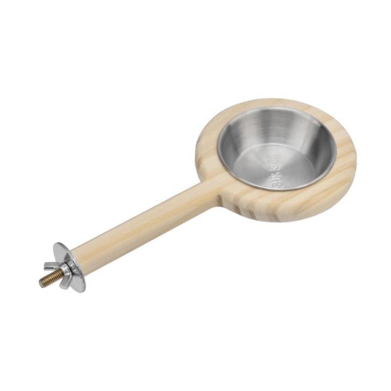 

Wooden Stand Pet Bird Feeding Cup Perch Feeder With Removable Stainless Steel Bowl for Parrots Cage Easy Installation