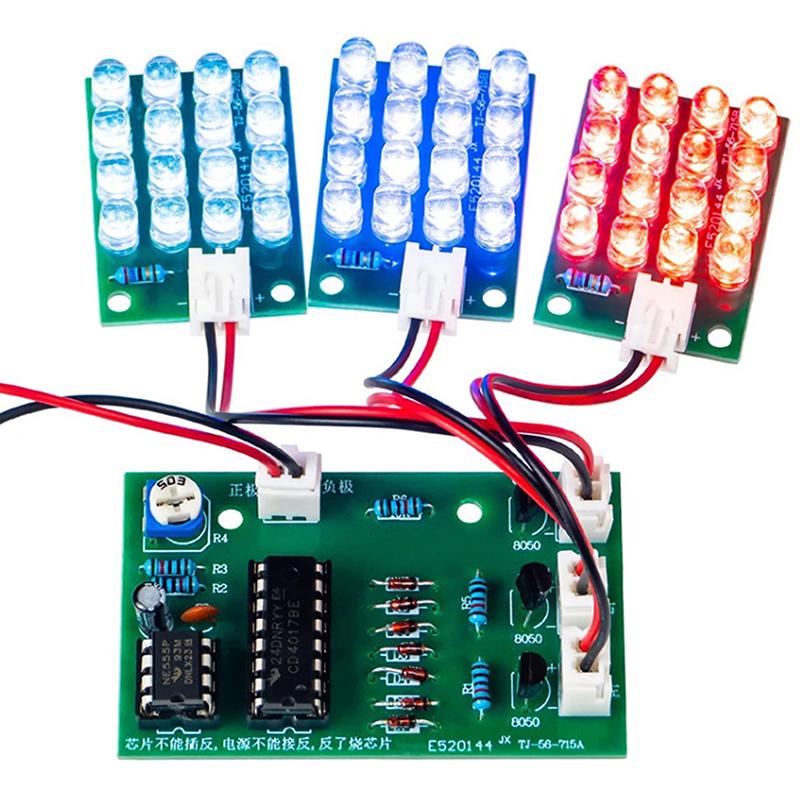 Cd4017+Ne555 Rot Weiß Blau LED Wasserlicht Produktion DIY Kit Löten Lernen Elektronisches Modul Ersatzteile Tj-56-715 DC 12V