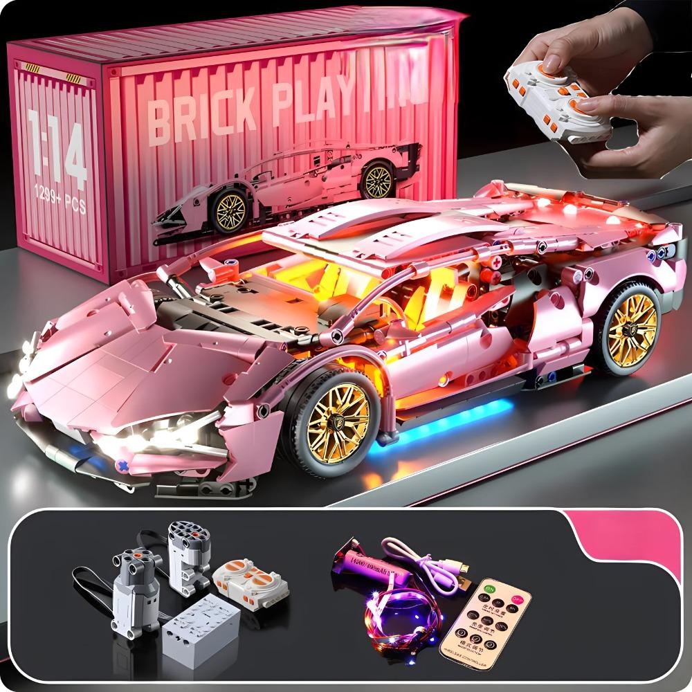 1:14 Auto Sportiva Rosa Giocattolo Radiocomandato Giocattolo da Costruzione Regalo di Compleanno Modello Auto Sportiva MOC (1314+ particelle)