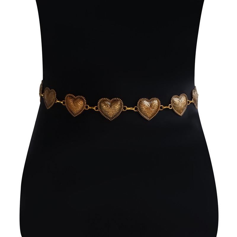 Vintage Women Waist Belt Female Metallic Love-Heart Chain Tassel Belts Women Decorative Metal Body Jewelry