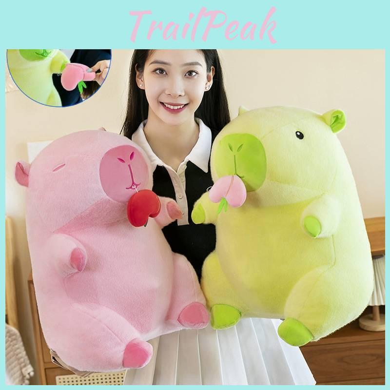 Adorable Peach Capybara Plush Toy Soft Pillow Doll In Green And Pink Colors