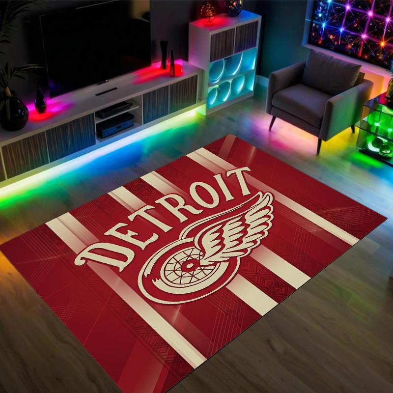 Detroit Red Wings Design Crystal Velvet Carpet Cozy Non?Slip Printed Rug For Bedroom Living Room Entrance