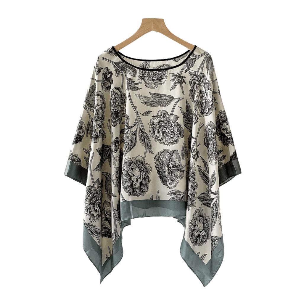 Loose Fit Poncho Cloak Thin Scarf Printed Comfortable Simulated Silk Pullover Sun Protection Polyester Versatile Scarves Women