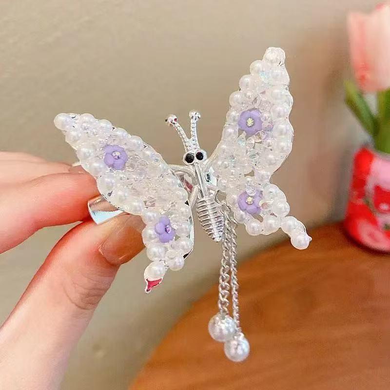 

Kids Butterfly Tassel Hair Clip with Pearls & Diamonds for Girls