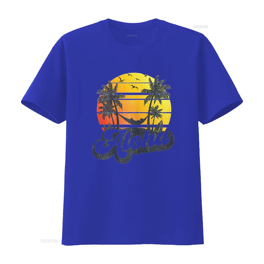 Womens Aloha Hawaiian Island T Shirt Palm Beach Vacation Casual Tops White Large vintage Washed Stylish Unisex