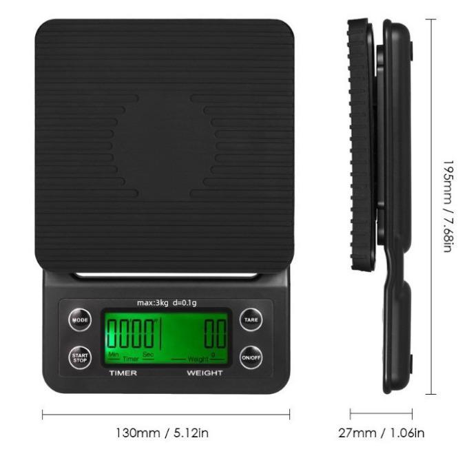 Rechargeable LED Touch Screen Coffee & Kitchen Scale with Timer - 3KG Capacity