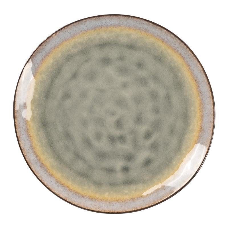 Retro Ice Crack Glaze Plate Ceramic Plate Characteristic High Value Dish Plate Household Round Salad Plate Breakfast Plate Tableware
