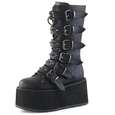 Fashion New Platform Boots Euro-American Style Studded Wedge Mid-calf Women's Boots Punk K Spice Knight Boots Woman Designer Shoes