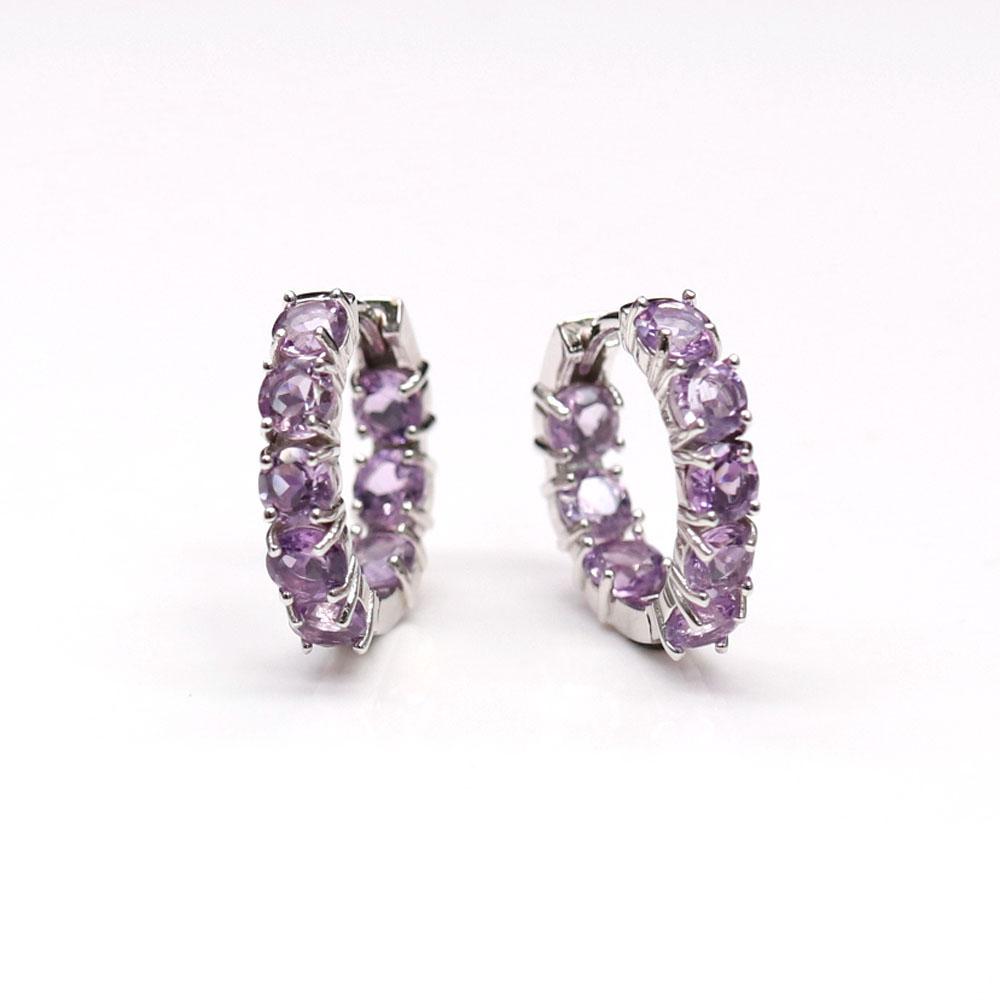 Natürliche helle Farbe Amethyst rund 4,0 mm Ohrringe echte Edelsteine 925 Sterling Silber Modedesign Frauen edlen Schmuck