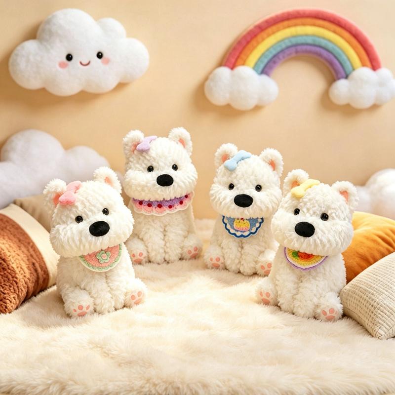 Kawaii Flauschiger Weißer West Highland Terrier Plüschtier Weiches Welpen Plüschtier Gefülltes Lebensechtes Hunde Tier Beruhigungs-Puppe Geschenk 38cm