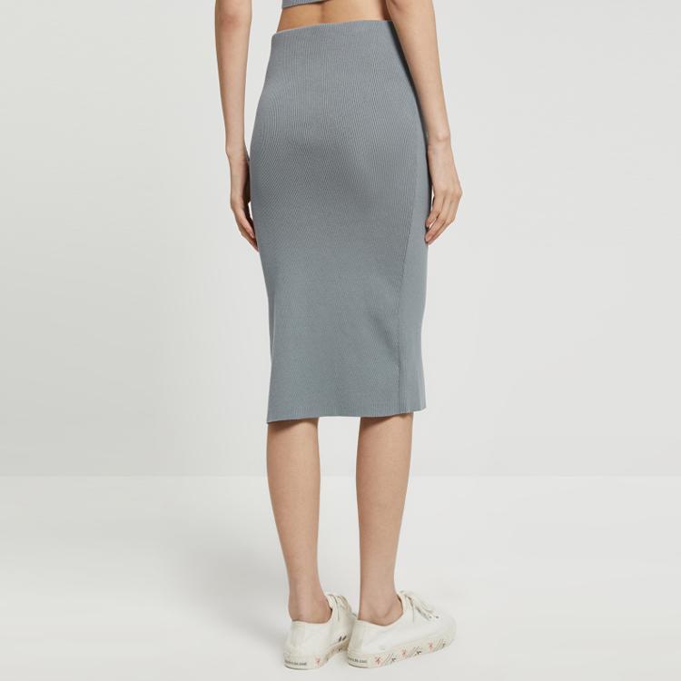 Calvin Klein SS23 Solid Color Slit Slim Fit Knit Midi Skirt Women Bottoms Grey J221128-PN6