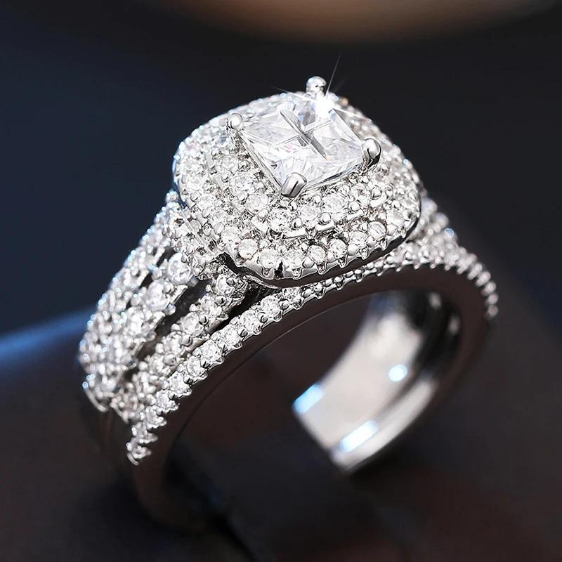 Brilliant 2Pc/set Rings for Wedding Opulent Gorgeous Sparkling Jewelry for Women Charming Trendy Chic Finger Accessories